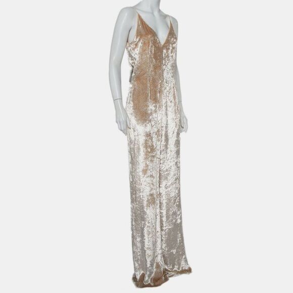 Gabriela Hearst Beige Patterned Velvet Catherine Jumpsuit M - Picture 2 of 4